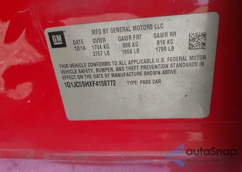2015 Chevrolet Sonic Lt Auto from USA, damaged, VIN 1G1JC5SHXF4158772